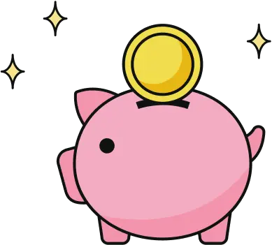 コインを入れているピンク色の貯金箱のイラスト