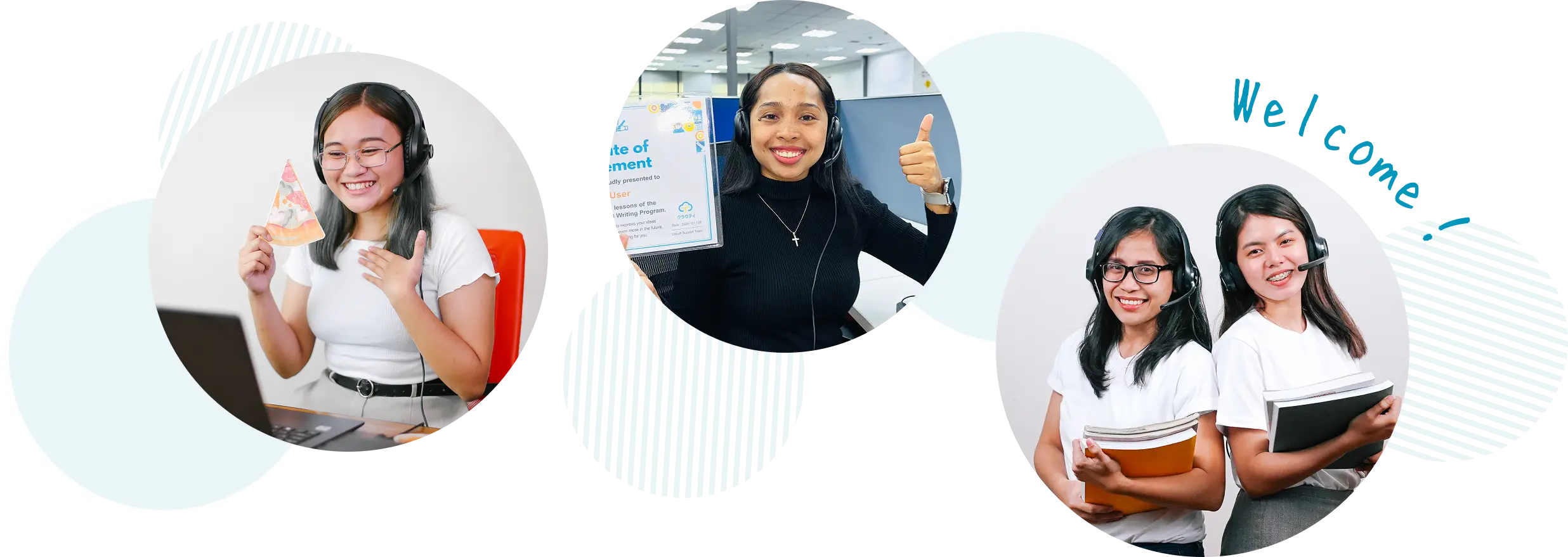 笑顔で子どもたちを迎える3人のオンライン講師