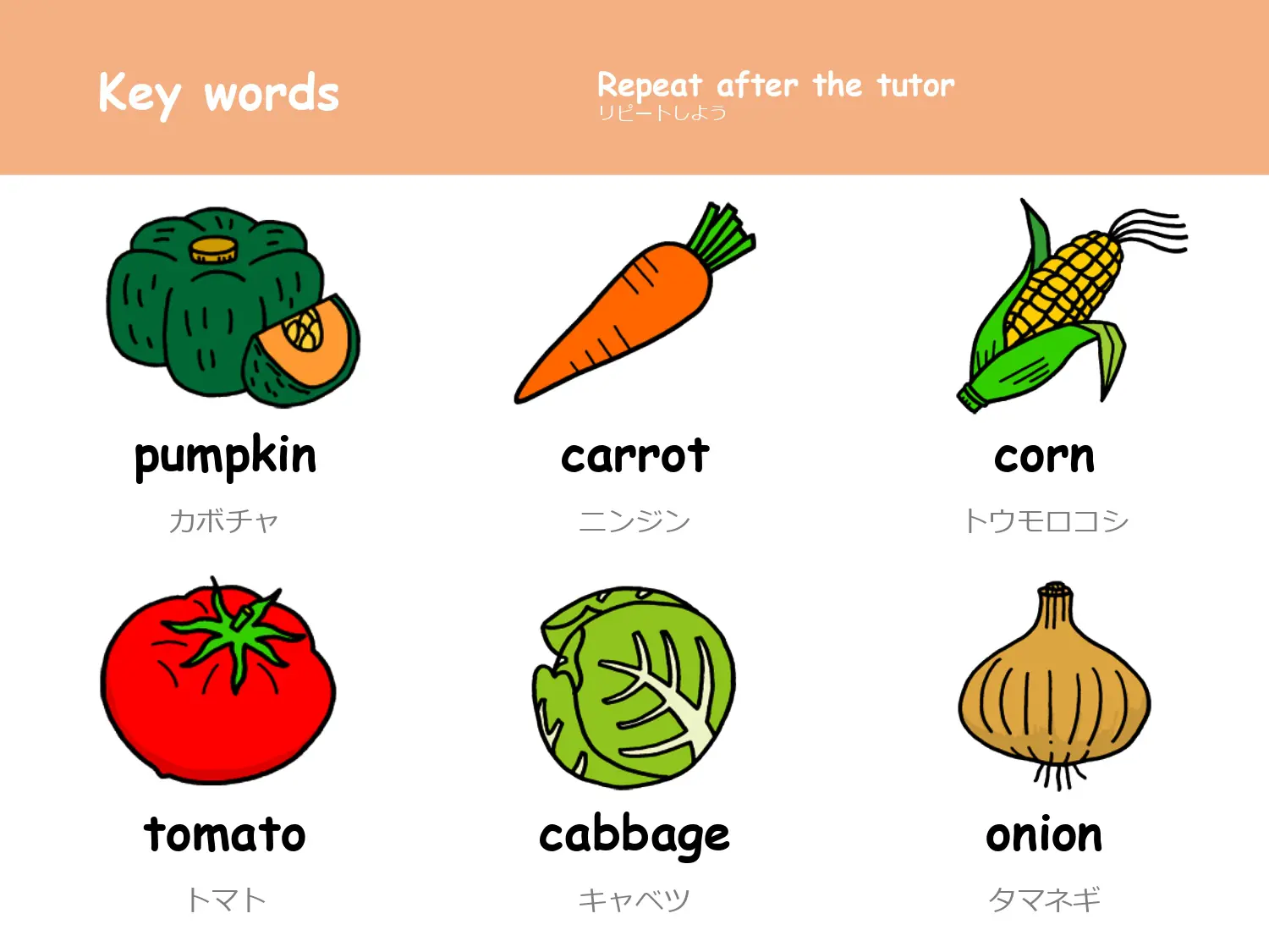 リピートしよう 野菜の英単語一覧