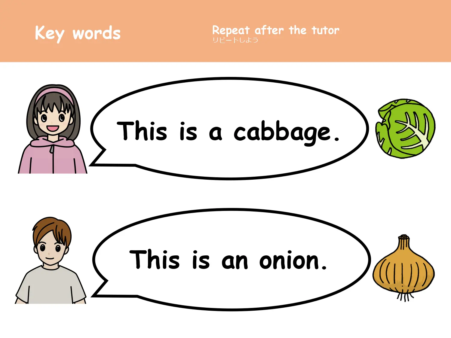 リピートしよう cabbageとonionの発音練習