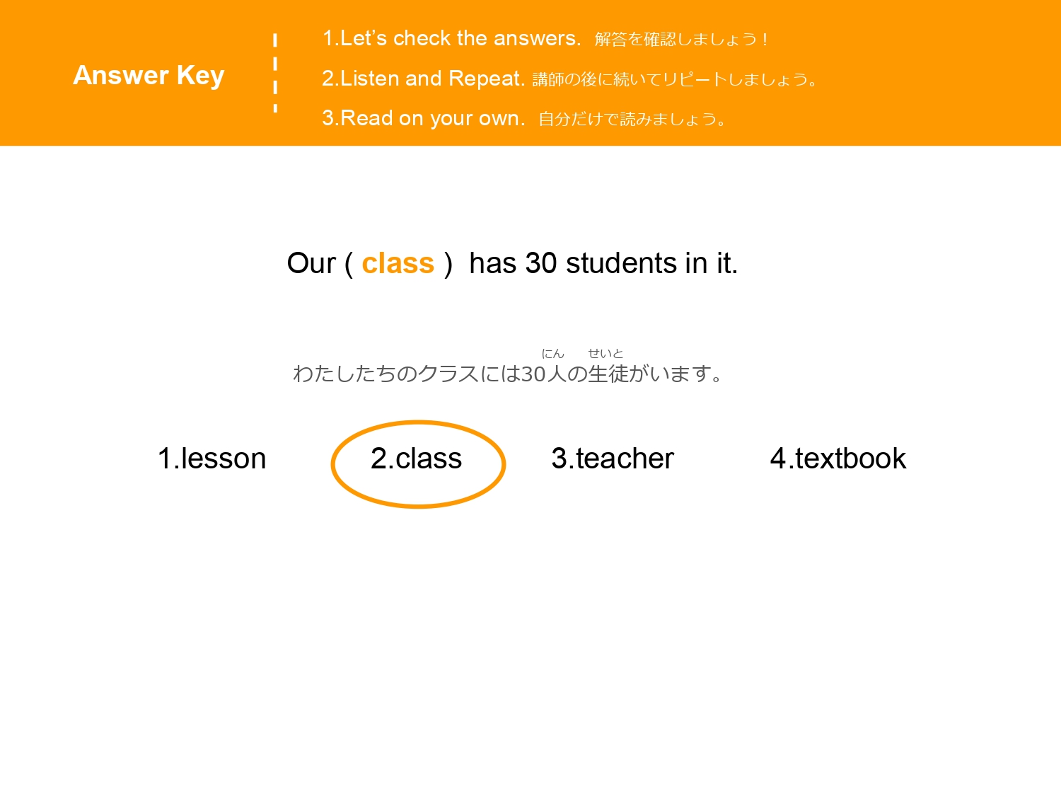 class を正解として示した英単語のファイナルテスト2の解答画面