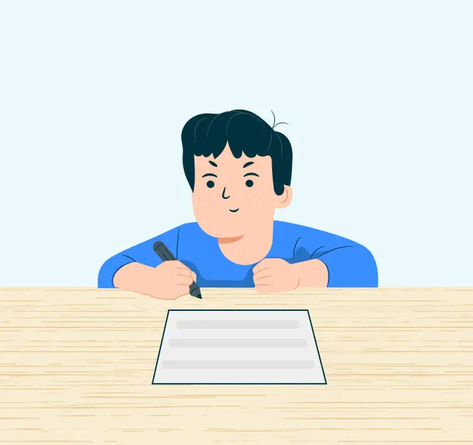 プリント教材に取り組む男の子のイラスト