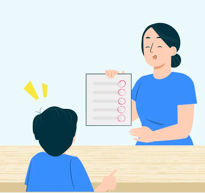 解答を見ながら丸つけをしているイラスト