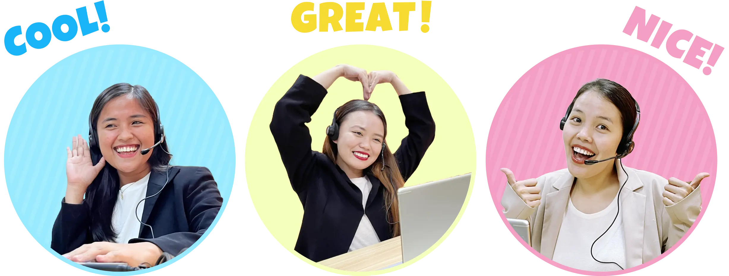 笑顔で子どもたちを迎える3人のオンライン講師